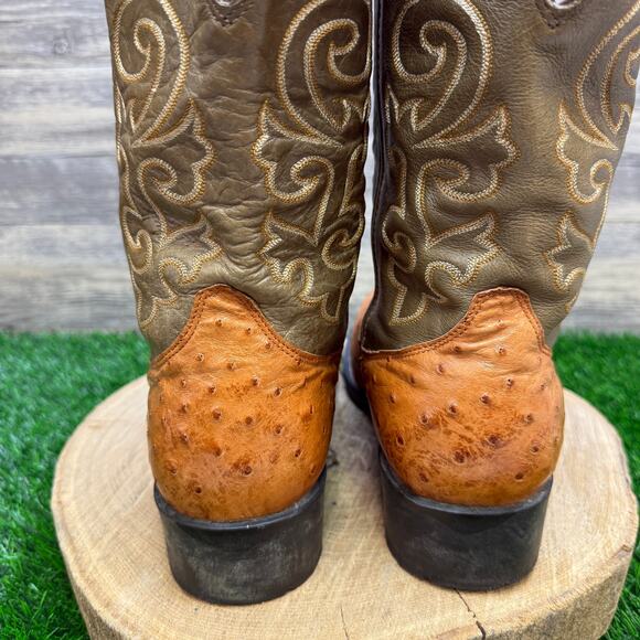 Goyazes Men - Size 9 - Olive Green/Tan Ostrich Cowboy Boots Style 359340 - Picture 7 of 11